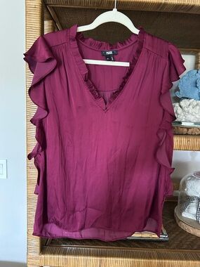 PAIGE Ruffle V-Neck Blouse - Burgundy